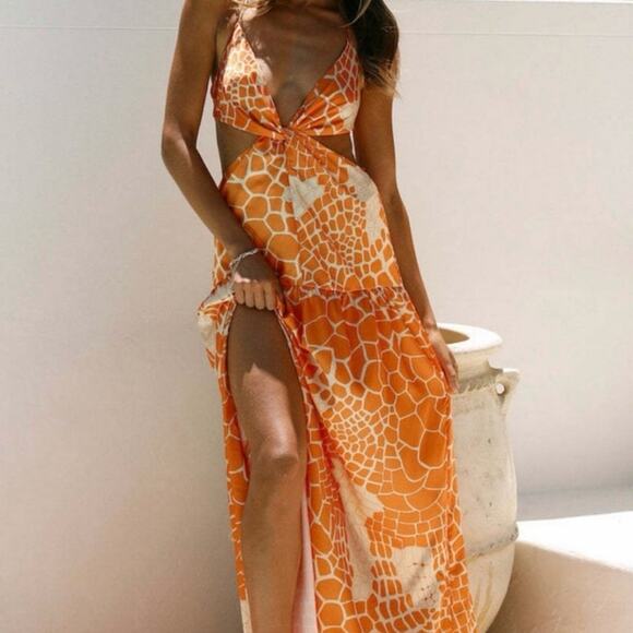 NEW Hello Molly Thinking Bout You Orange Print Maxi Dress Size 6 - Picture 4 of 9